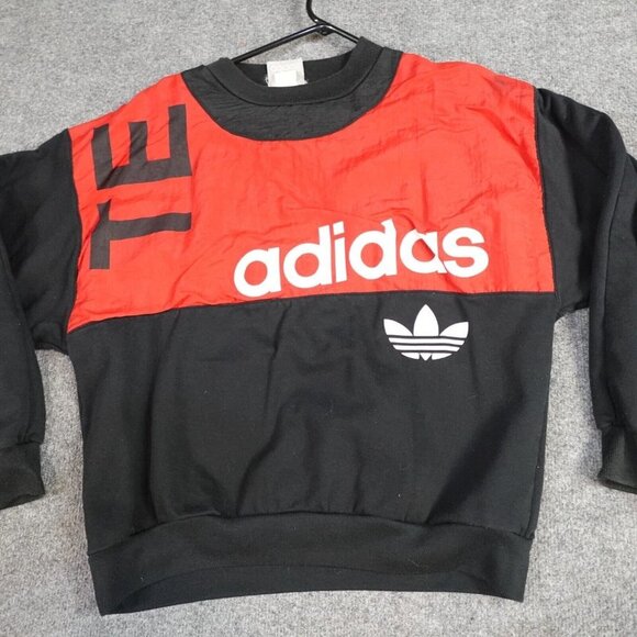 Adidas Sweatshirt M Black Red Vintage 80s Colorblock